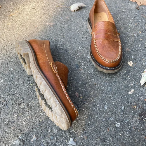 Caramel Penny Loafers: Women’s Classic Leather