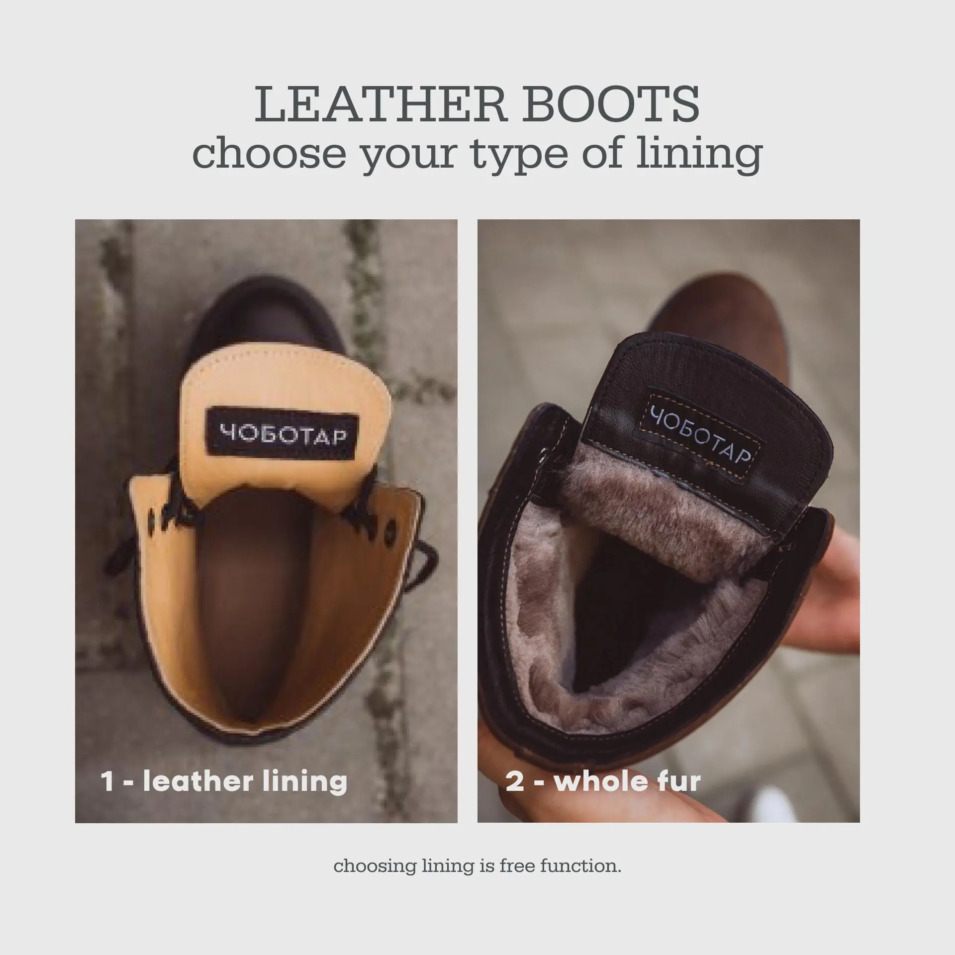 Handmade Brown Leather Boots Vintage Lace Up Fur