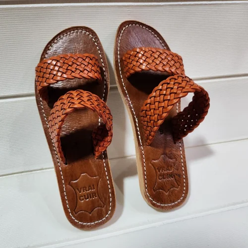 Women’s Woven Double Strap Moroccan Leather Slides