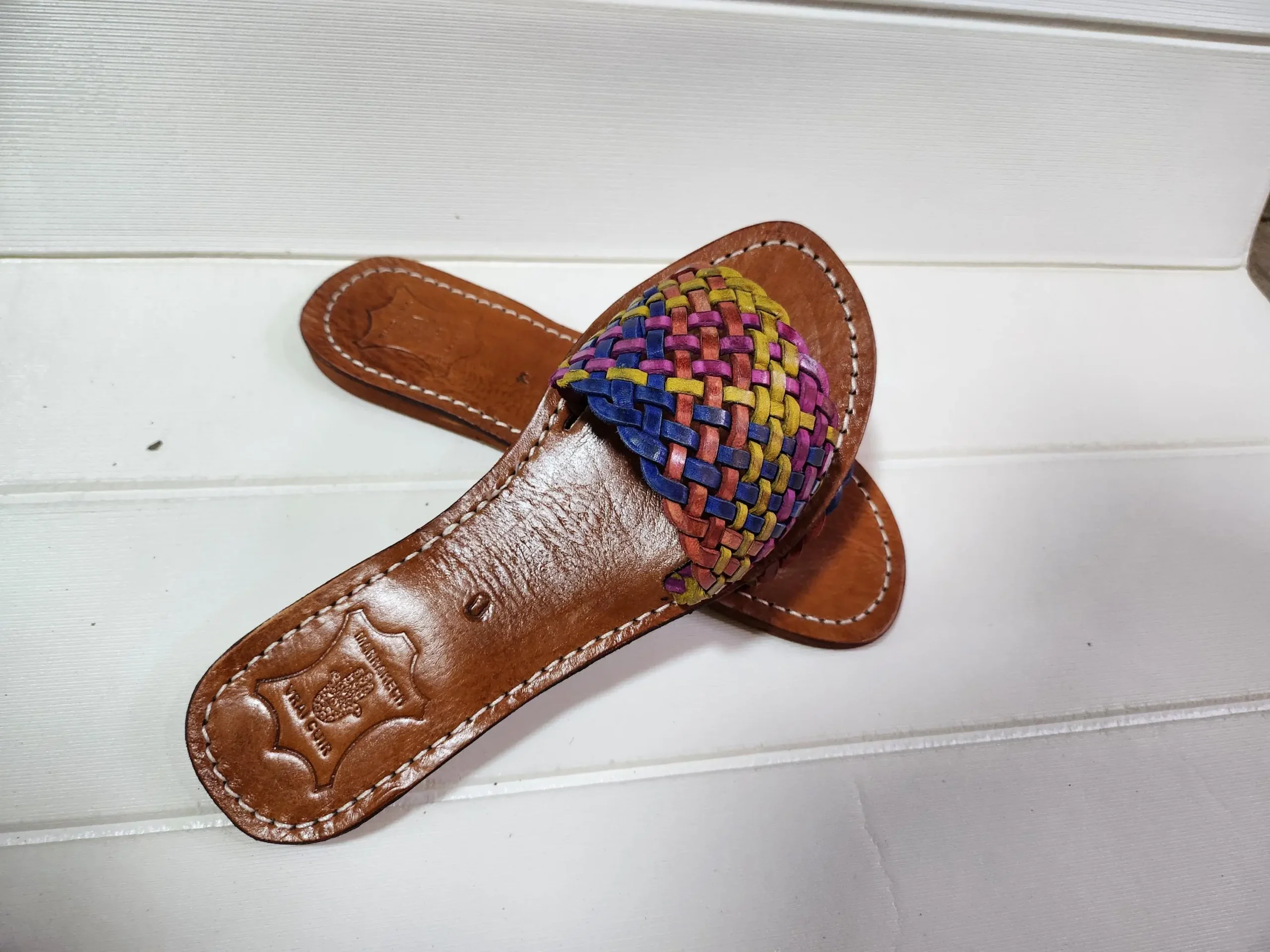 Women’s Colorful Woven Moroccan Leather Summer Slides