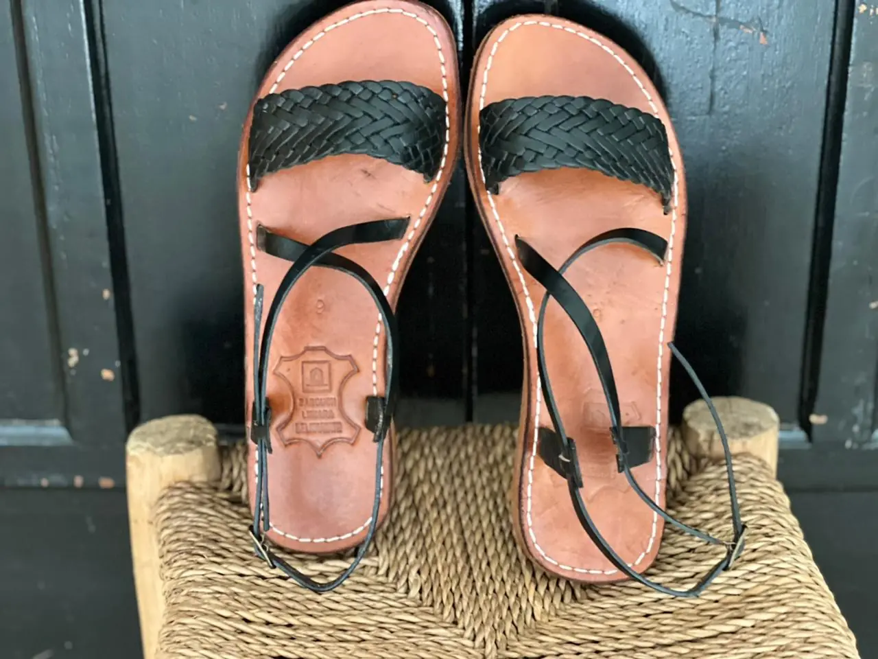 Black Braided Moroccan Handmade Leather Strap Sandals