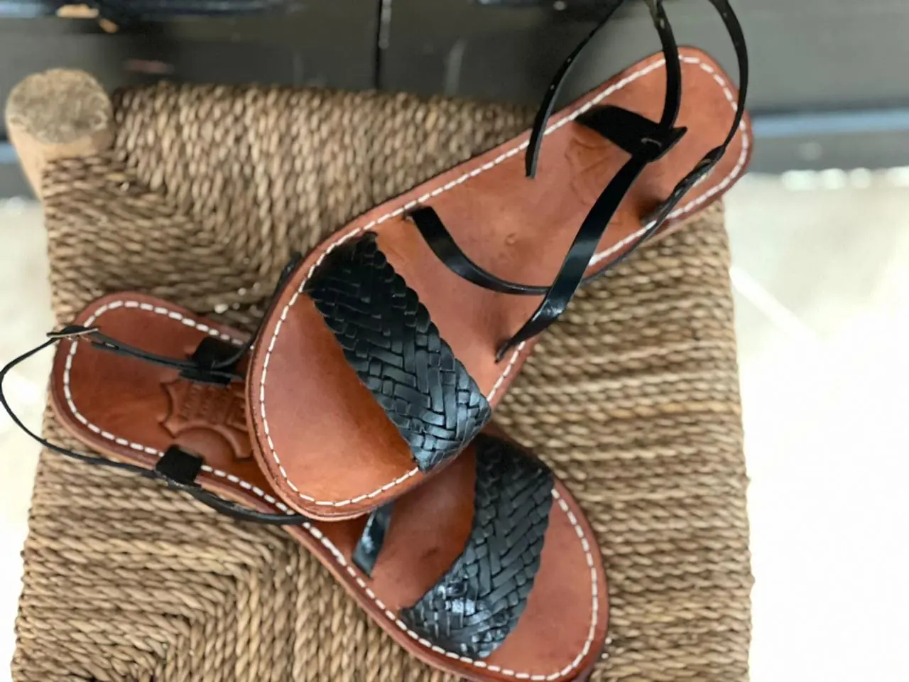 Black Braided Moroccan Handmade Leather Strap Sandals